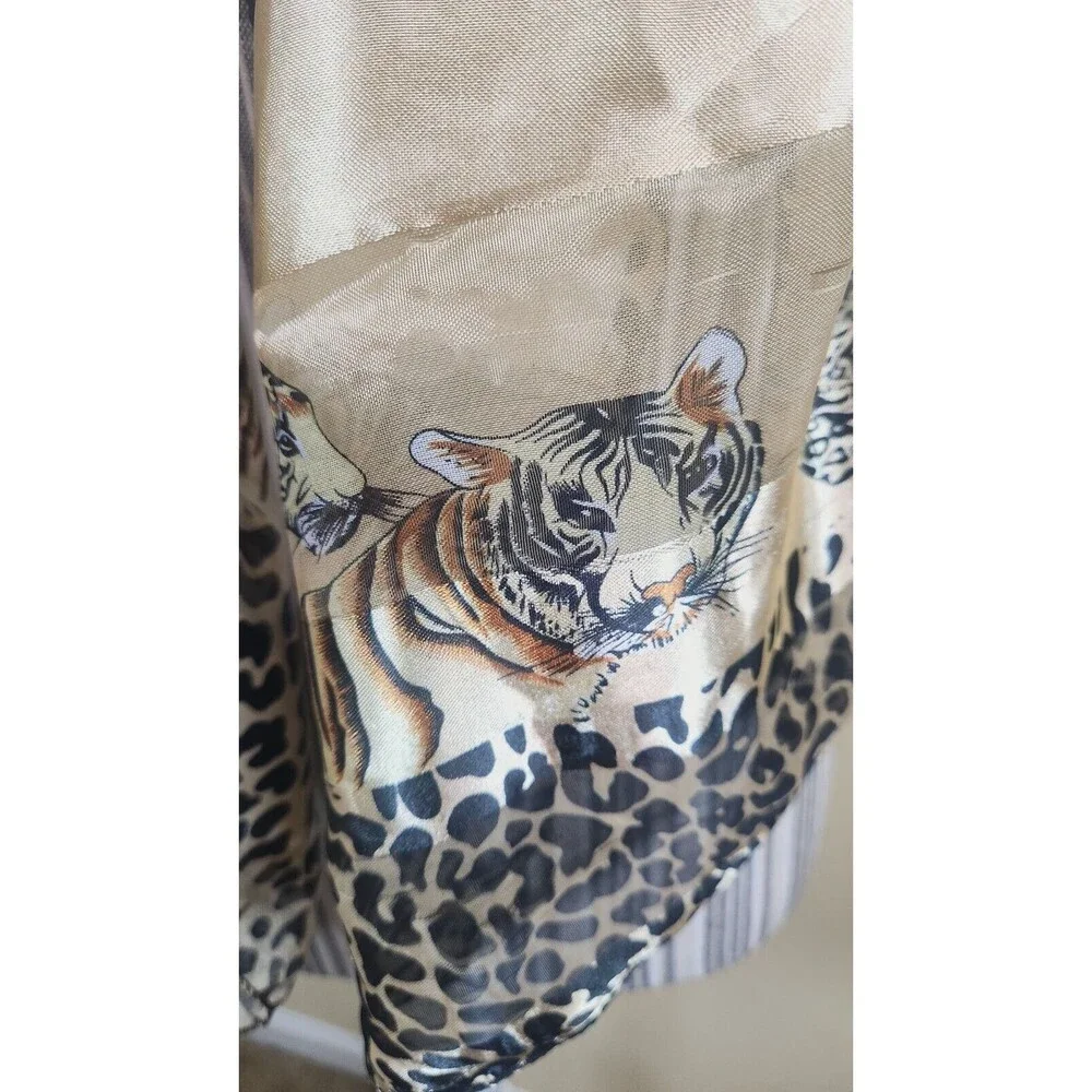 Animal Print Silk Scarf Shawl Gold Brown Sheer Cheetah Leopard Print‎ 36 X 36